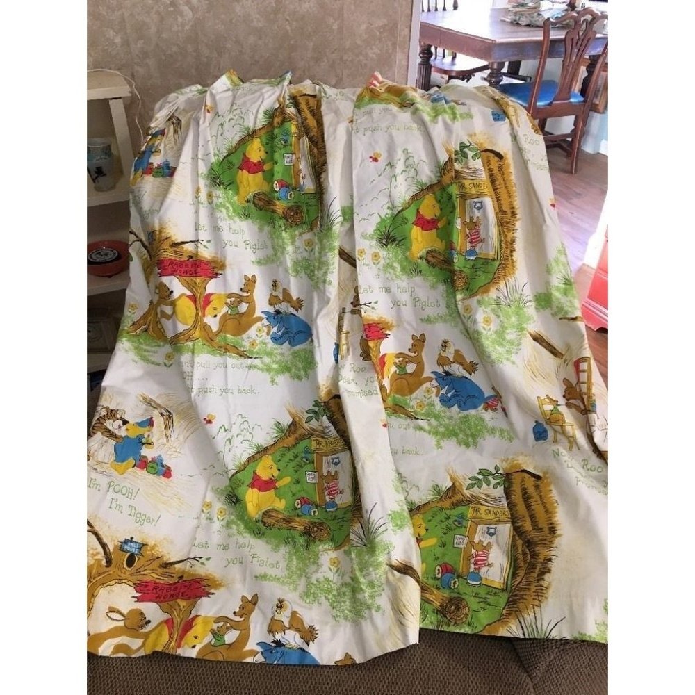 Winnie The Pooh & Friends Pleated Curtain Panel Pair Sears Roebuck VTG 25" x 44"
